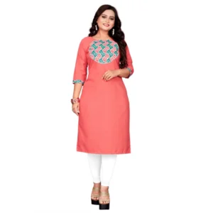 Women's Cotton Printed Straight Kurti (Peach)