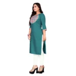 Women's Cotton Printed Straight Kurti (Turquoise Green)