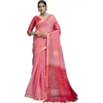 Women's Organza Floral Printed Saree With Blouse (Pink, 5-6 Mtrs)