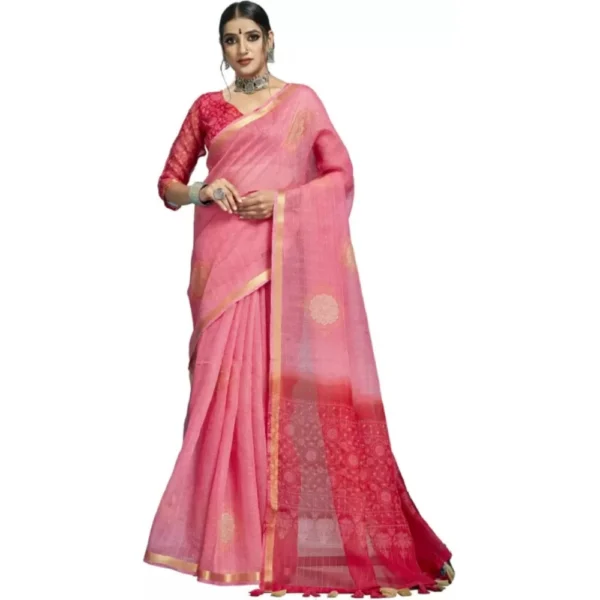 Women's Organza Floral Printed Saree With Blouse (Pink, 5-6 Mtrs)