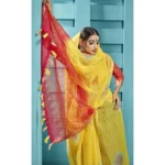 Women's Organza Floral Printed Saree With Blouse (Yellow, 5-6 Mtrs)