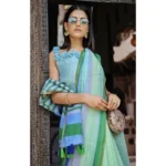 Women's Cotton Checks Printed Saree With Blouse (Sky Blue, 5-6 Mtrs)