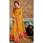 Women's Cotton Traditional Printed Saree With Blouse (Yellow, 5-6 Mtrs)