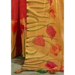 Women's Cotton Traditional Printed Saree With Blouse (Orange, 5-6 Mtrs)