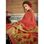 Women's Cotton Traditional Printed Saree With Blouse (Orange, 5-6 Mtrs)