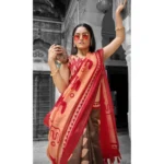 Women's Cotton Abstract Printed Saree With Blouse (Brown, 5-6 Mtrs)