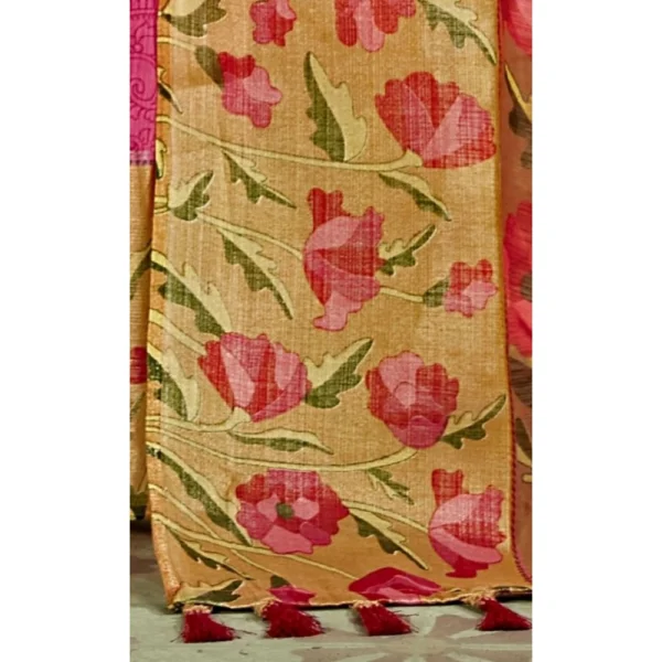 Women's Cotton Traditional Printed Saree With Blouse (Pink, 5-6 Mtrs)