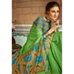 Women's Cotton Traditional Printed Saree With Blouse (Green, 5-6 Mtrs)