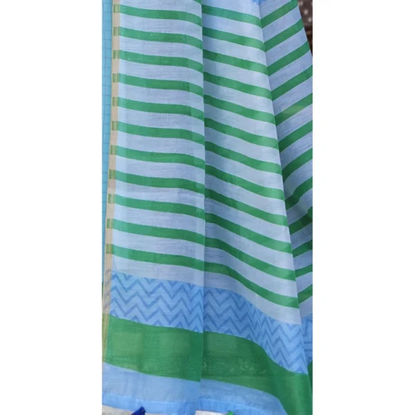 Women's Cotton Checks Printed Saree With Blouse (Sky Blue, 5-6 Mtrs)