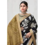 Women's Cotton Printed Saree With Blouse (Black, 5-6 Mtrs)