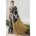 Women's Cotton Printed Saree With Blouse (Black, 5-6 Mtrs)