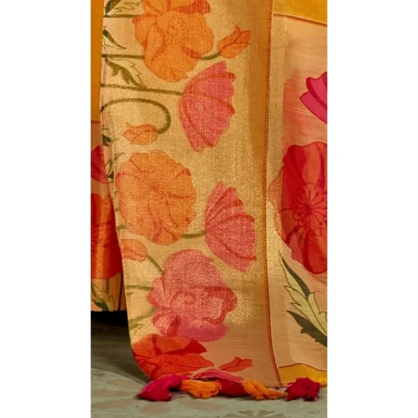 Women's Cotton Traditional Printed Saree With Blouse (Yellow, 5-6 Mtrs)