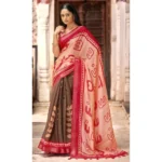 Women's Cotton Abstract Printed Saree With Blouse (Brown, 5-6 Mtrs)
