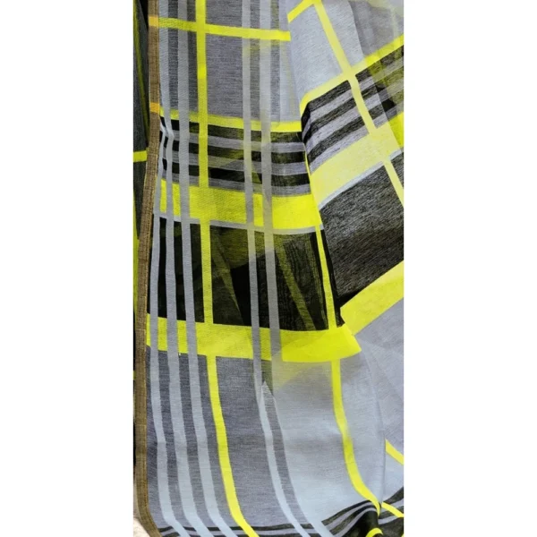 Women's Cotton Stripes Printed Saree With Blouse (Grey, 5-6 Mtrs)