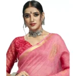 Women's Organza Floral Printed Saree With Blouse (Pink, 5-6 Mtrs)