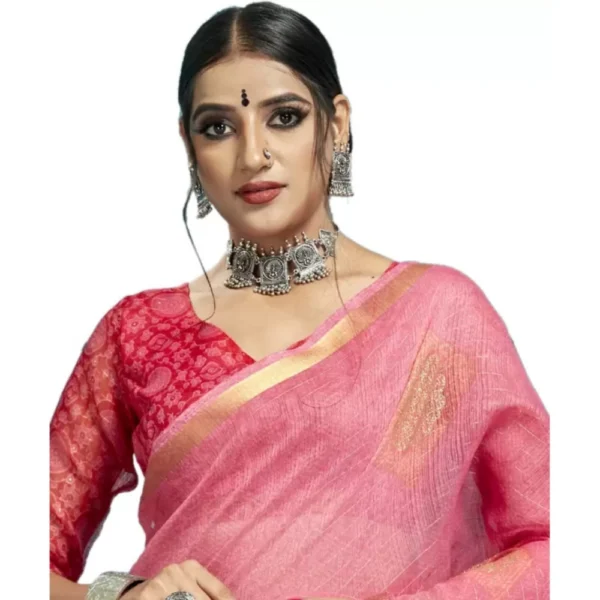 Women's Organza Floral Printed Saree With Blouse (Pink, 5-6 Mtrs)