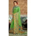 Women's Cotton Traditional Printed Saree With Blouse (Green, 5-6 Mtrs)