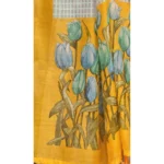 Women's Cotton Checks Printed Saree With Blouse (Grey & Yellow, 5-6 Mtrs)
