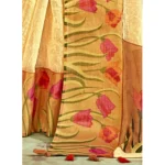 Women's Cotton Traditional Printed Saree With Blouse (Cream, 5-6 Mtrs)