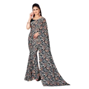 Women's Poly Georgette Printed Saree Without Blouse (Multi Color)