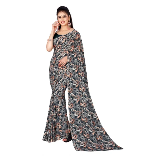 Women's Poly Georgette Printed Saree Without Blouse (Multi Color)