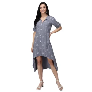 Women's Rayon Printed Half Sleeve Short Tops(Grey)