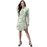 Women's Crepe Paper Print Full Sleeve Short Tops(Lime Green)
