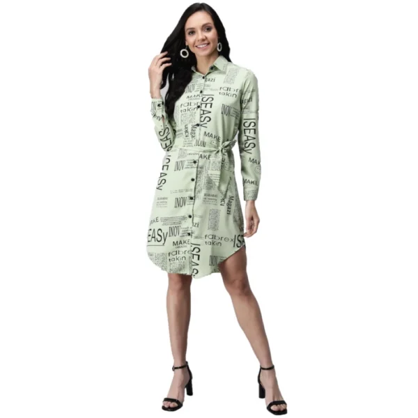 Women's Crepe Paper Print Full Sleeve Short Tops(Lime Green)