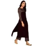 Women's Rayon Three-Quarter Sleeves Kurta Sets(Black)