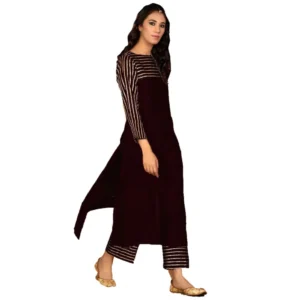 Women's Rayon Three-Quarter Sleeves Kurta Sets(Black)