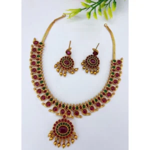 Women's Classic Kampu Necklace Set (Red And Green, Free Size)