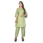 Women's Rayon Short Sleeves Kurta Sets(Green)