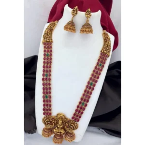Women's Elegent And Delicate Laxmi Necklace Jewellery Set (Red, Free Size)