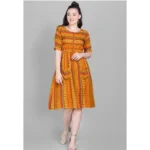Women's Rayon Foil Printed Dresses (Mustard Yellow)
