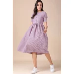 Women's Cotton Check Printed Dresses (Light Pink)