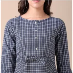 Women's Cotton Check Printed Dresses (Grey)