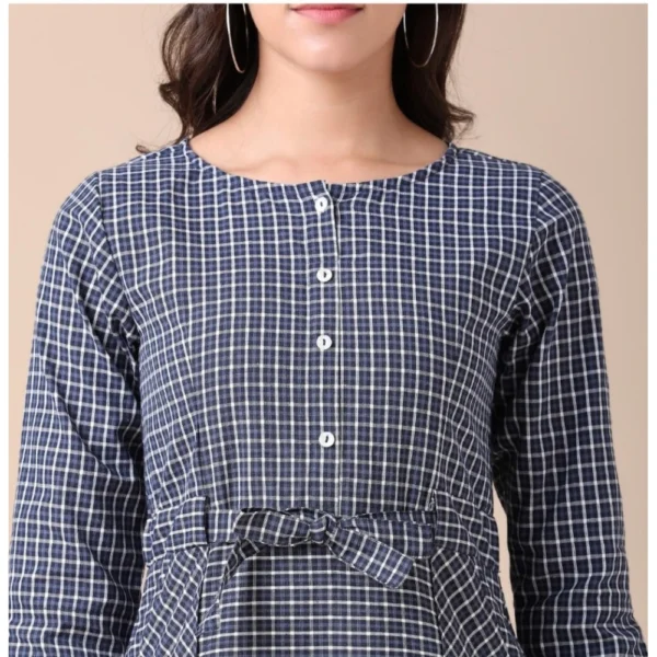 Women's Cotton Check Printed Dresses (Grey)