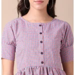 Women's Cotton Check Printed Dresses (Light Pink)