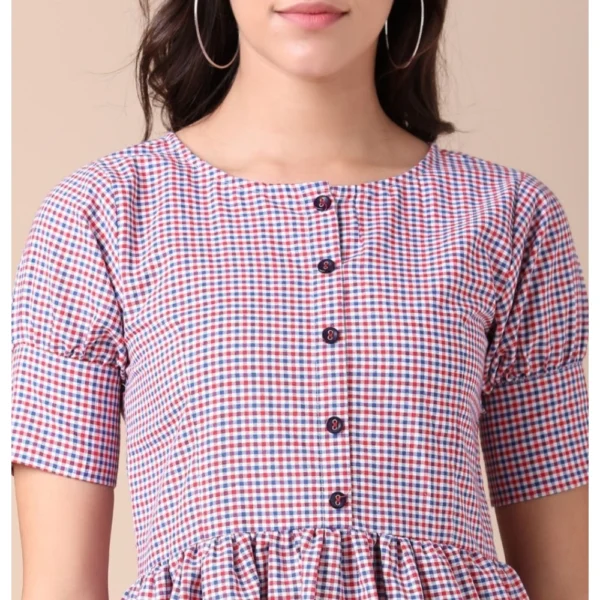 Women's Cotton Check Printed Dresses (Light Pink)