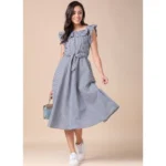 Women's Cotton Check Printed Dresses (Light Grey)