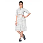 Women's Cotton Check Printed Dresses (White)