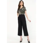 Women's Poly Rayon Printed Plain Jumpsuit (Black)