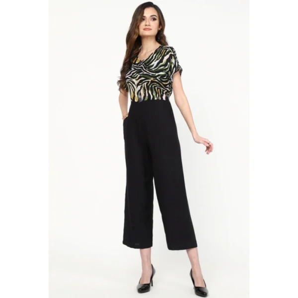 Women's Poly Rayon Printed Plain Jumpsuit (Black)