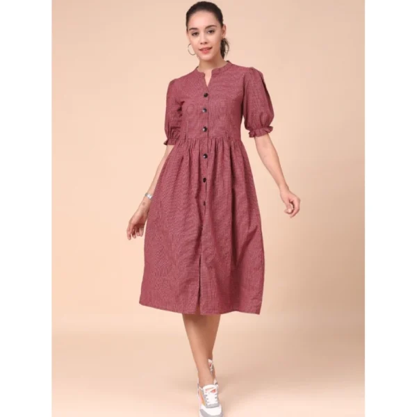 Women's Cotton Check Printed Dresses (Dark Light)
