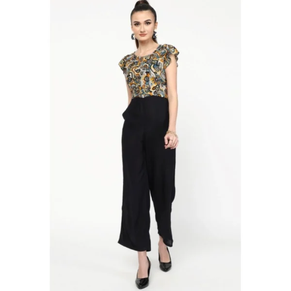 Women's Poly Rayon Printed Plain Jumpsuit (Black)