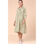 Women's Cotton Check Printed Dresses (Light Green)