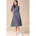Women's Cotton Check Printed Dresses (Grey)
