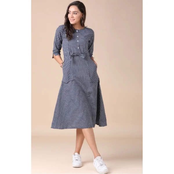 Women's Cotton Check Printed Dresses (Grey)
