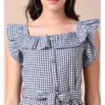 Women's Cotton Check Printed Dresses (Light Grey)