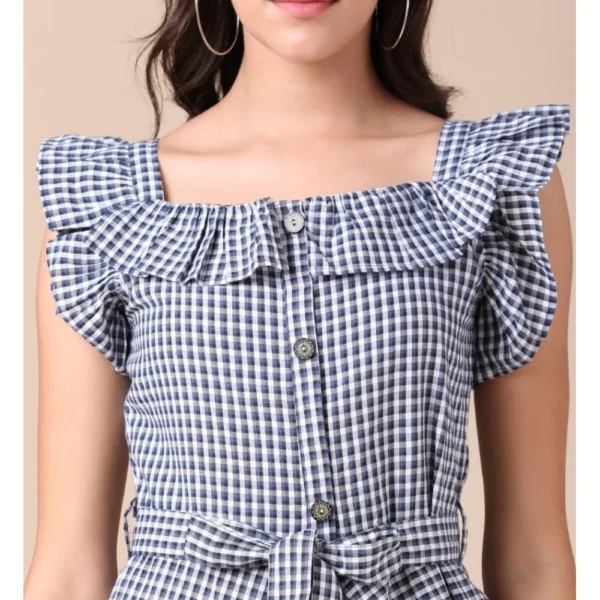 Women's Cotton Check Printed Dresses (Light Grey)
